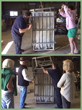 Our trusty wool press in action. (with one or two supervisors)